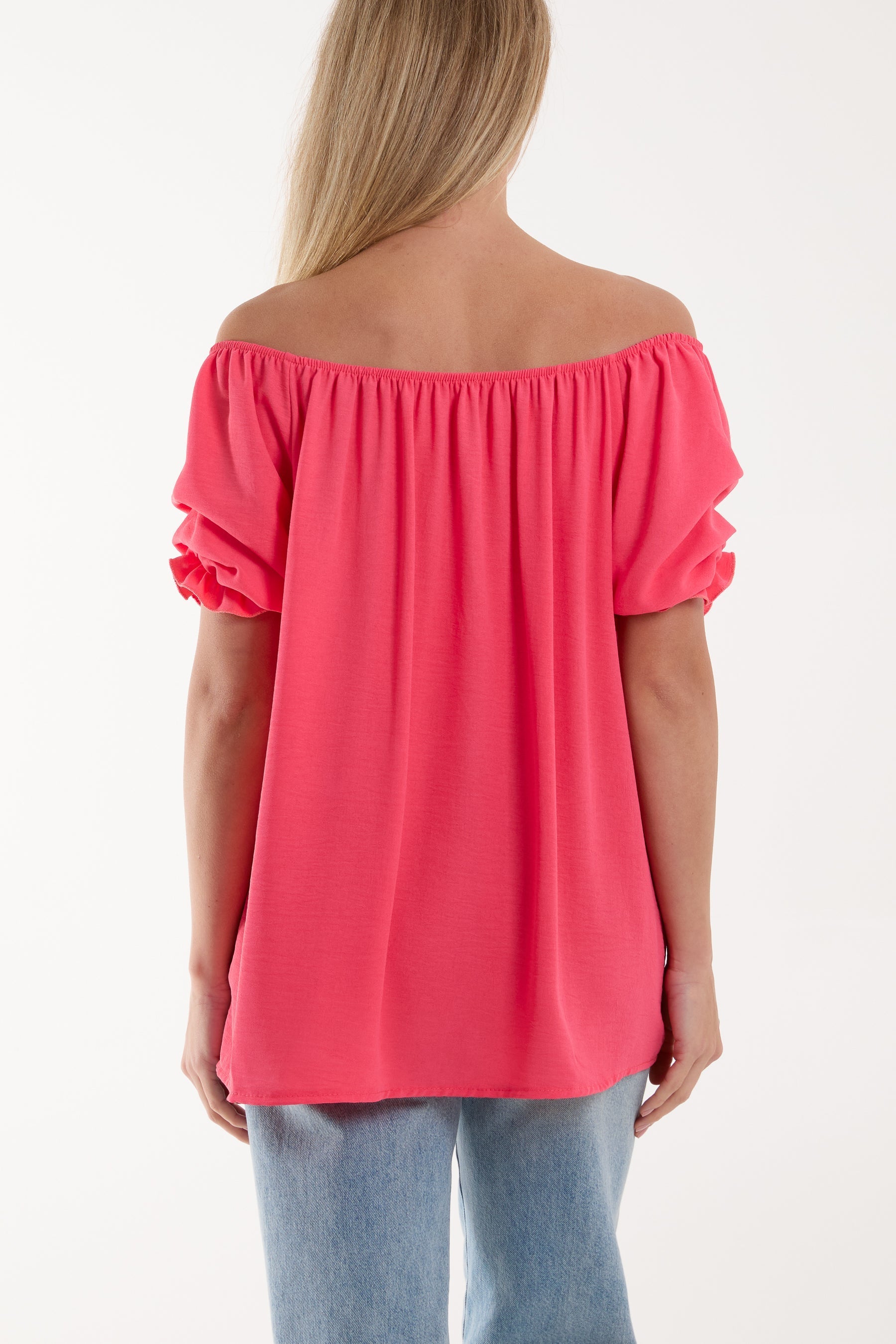Puff Sleeve Smock Bardot Top For Women  - Dropwear