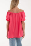 Puff Sleeve Smock Bardot Top For Women  - Dropwear