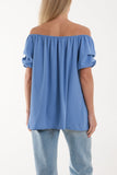 Puff Sleeve Smock Bardot Top For Women  - Dropwear