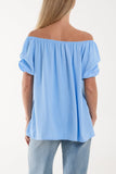Navy Puff Sleeve Smock Bardot Top For Women ONE SIZE - Dropwear