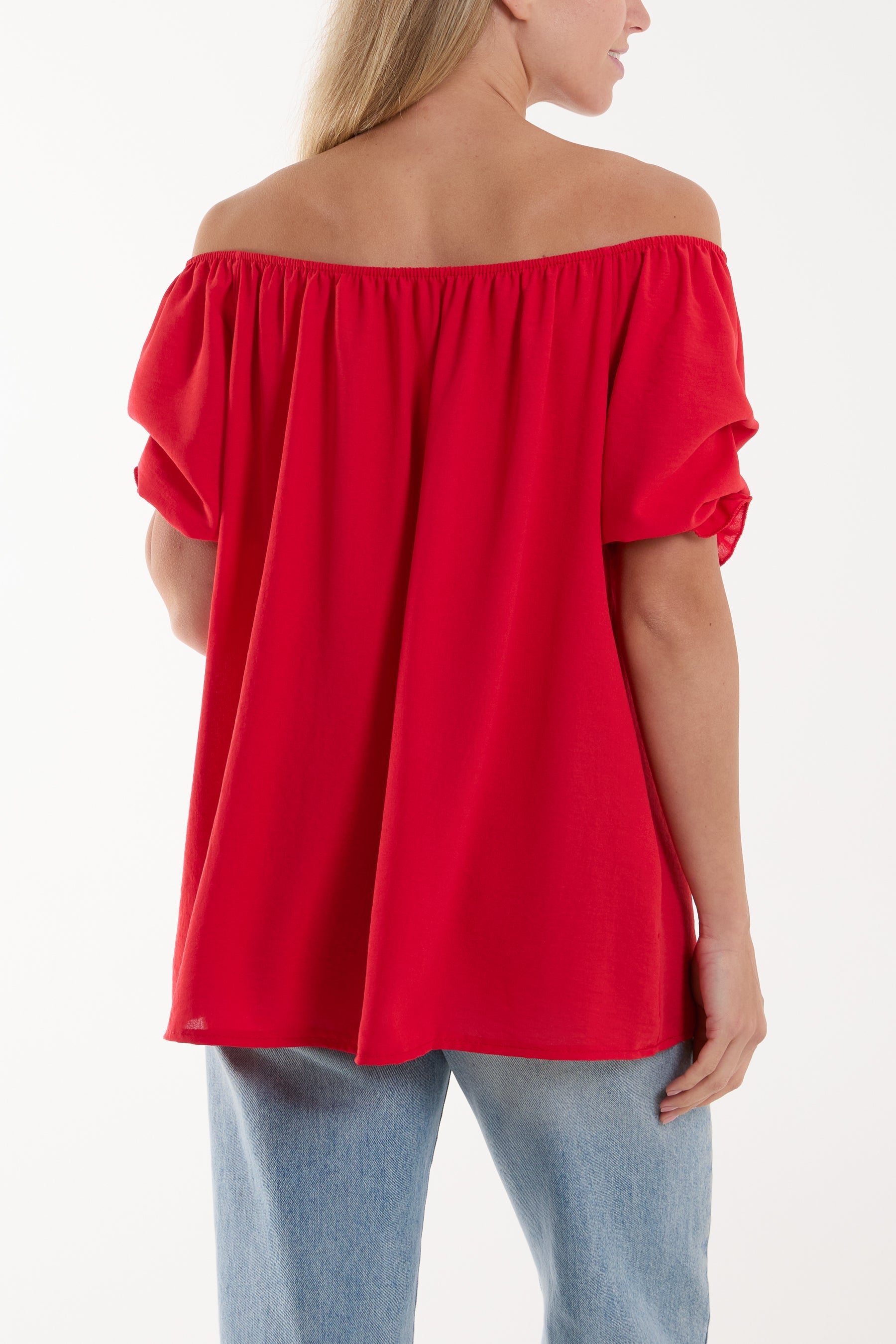 Puff Sleeve Smock Bardot Top For Women  - Dropwear