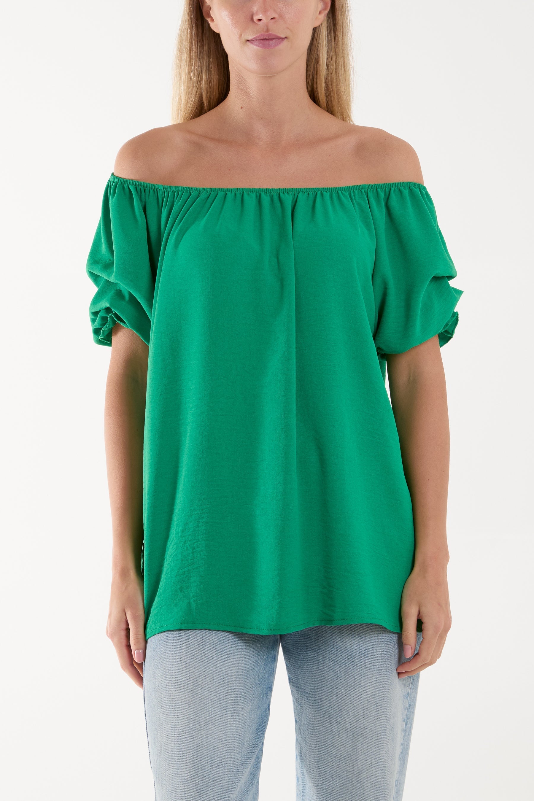 Puff Sleeve Smock Bardot Top For Women  - Dropwear
