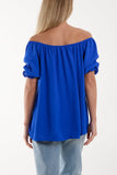 Denim Puff Sleeve Smock Bardot Top For Women ONE SIZE - Dropwear