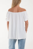 Royal Blue Puff Sleeve Smock Bardot Top For Women ONE SIZE - Dropwear