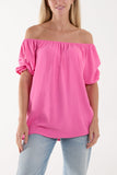 Salmon Puff Sleeve Smock Bardot Top For Women ONE SIZE - Dropwear