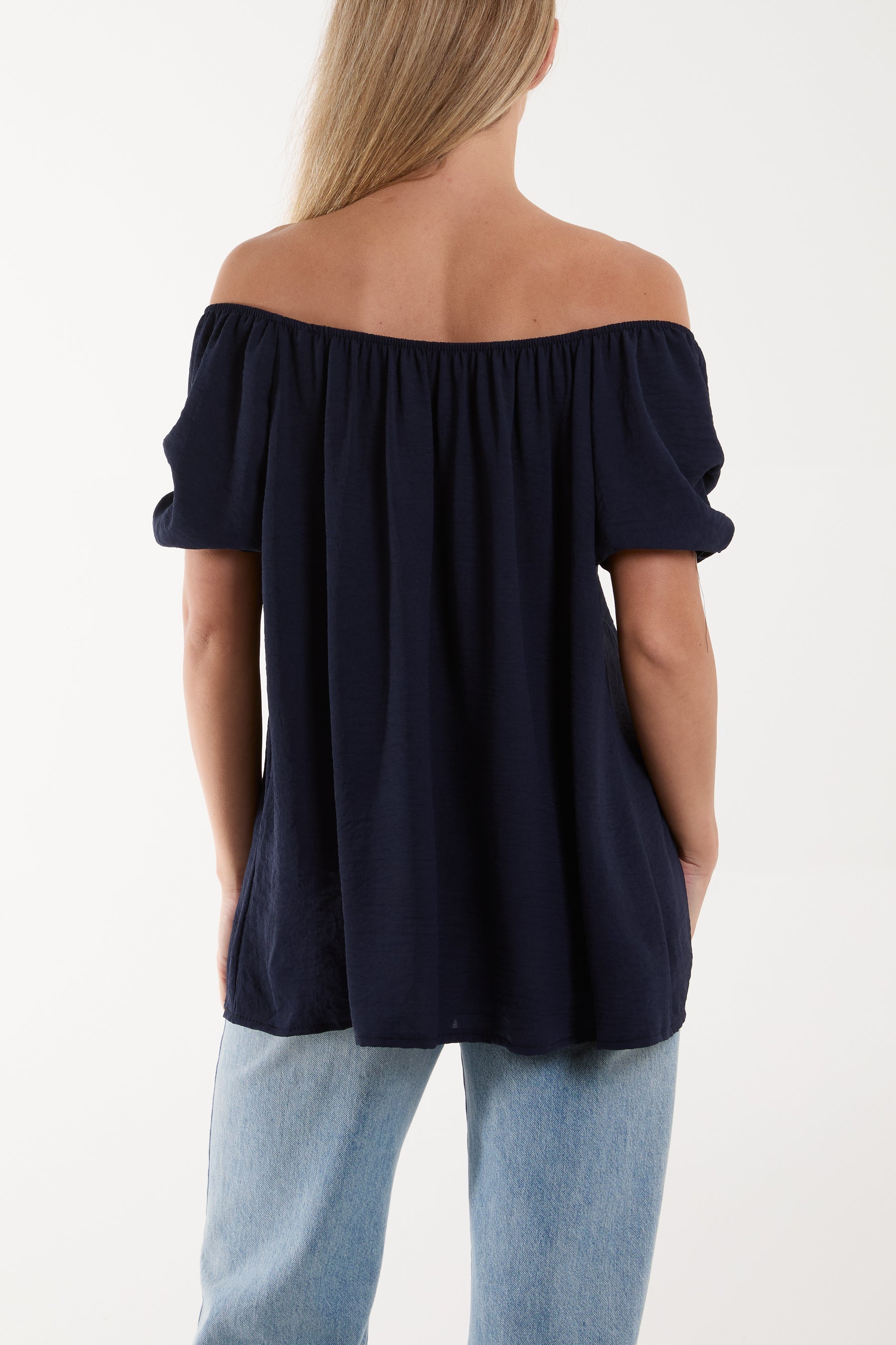 Apple Green Puff Sleeve Smock Bardot Top For Women ONE SIZE - Dropwear
