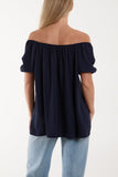 Apple Green Puff Sleeve Smock Bardot Top For Women ONE SIZE - Dropwear