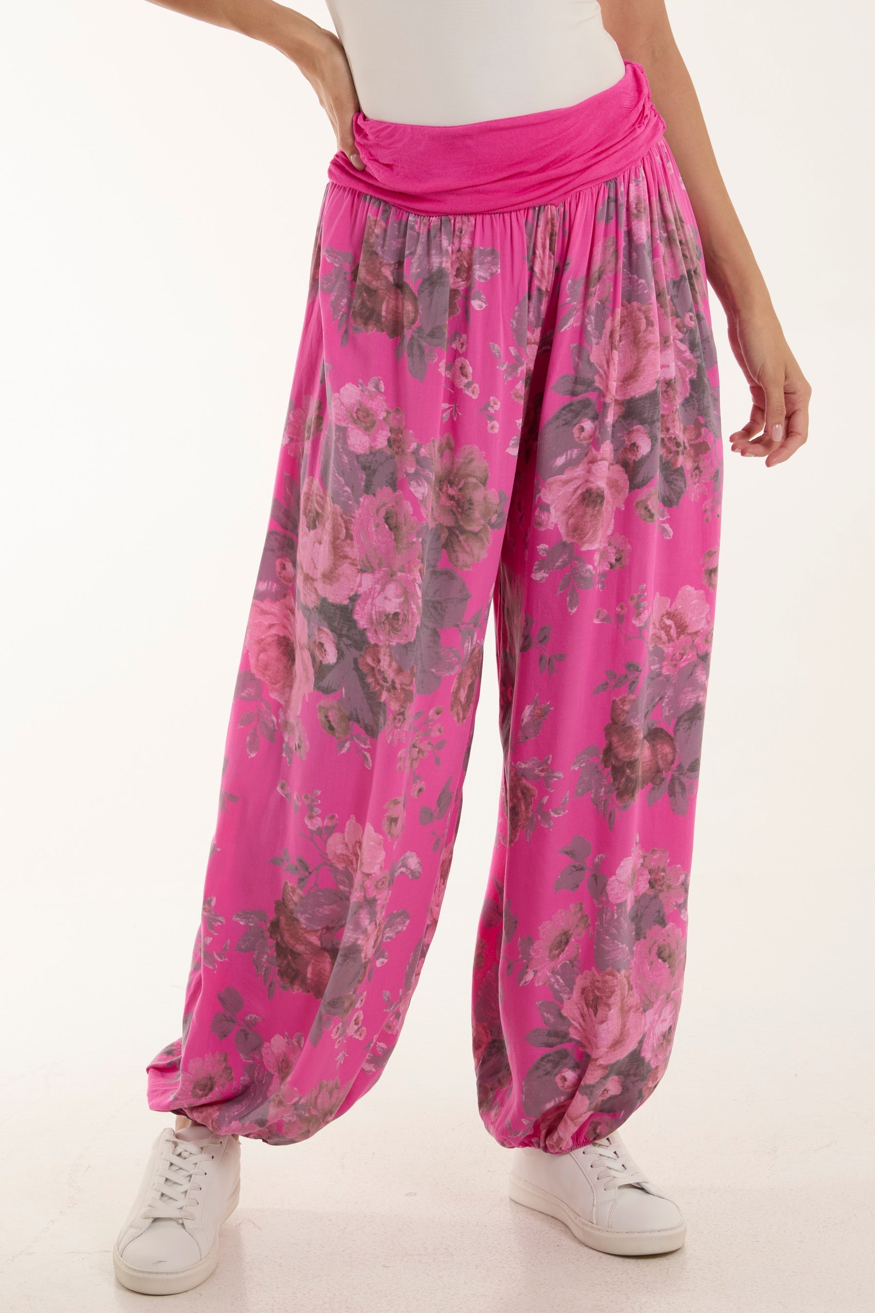 Roses Contrast Waist Harem Trousers For Women  - Dropwear