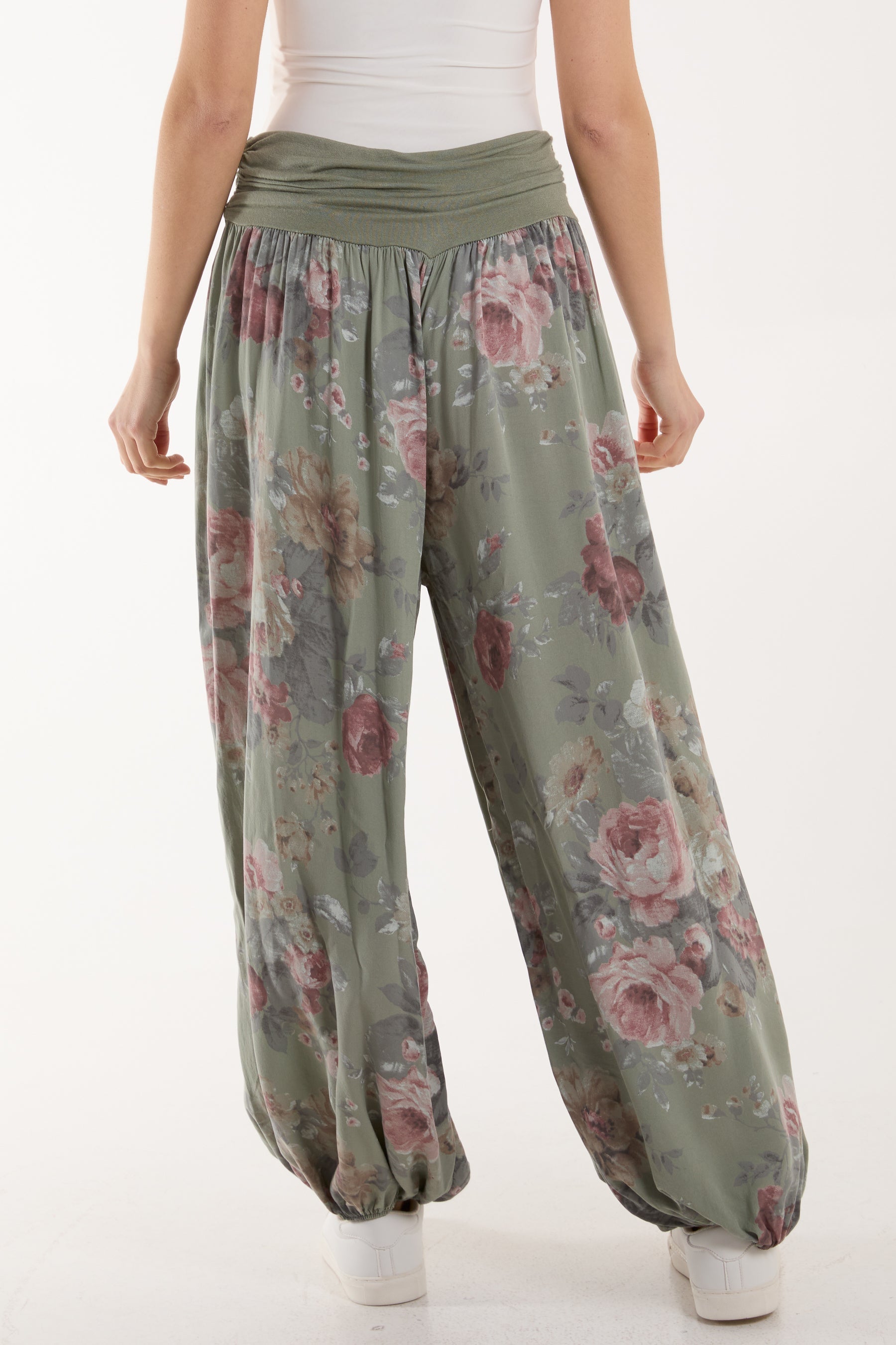 Roses Contrast Waist Harem Trousers For Women  - Dropwear