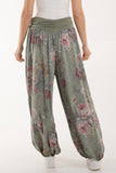 Roses Contrast Waist Harem Trousers For Women  - Dropwear
