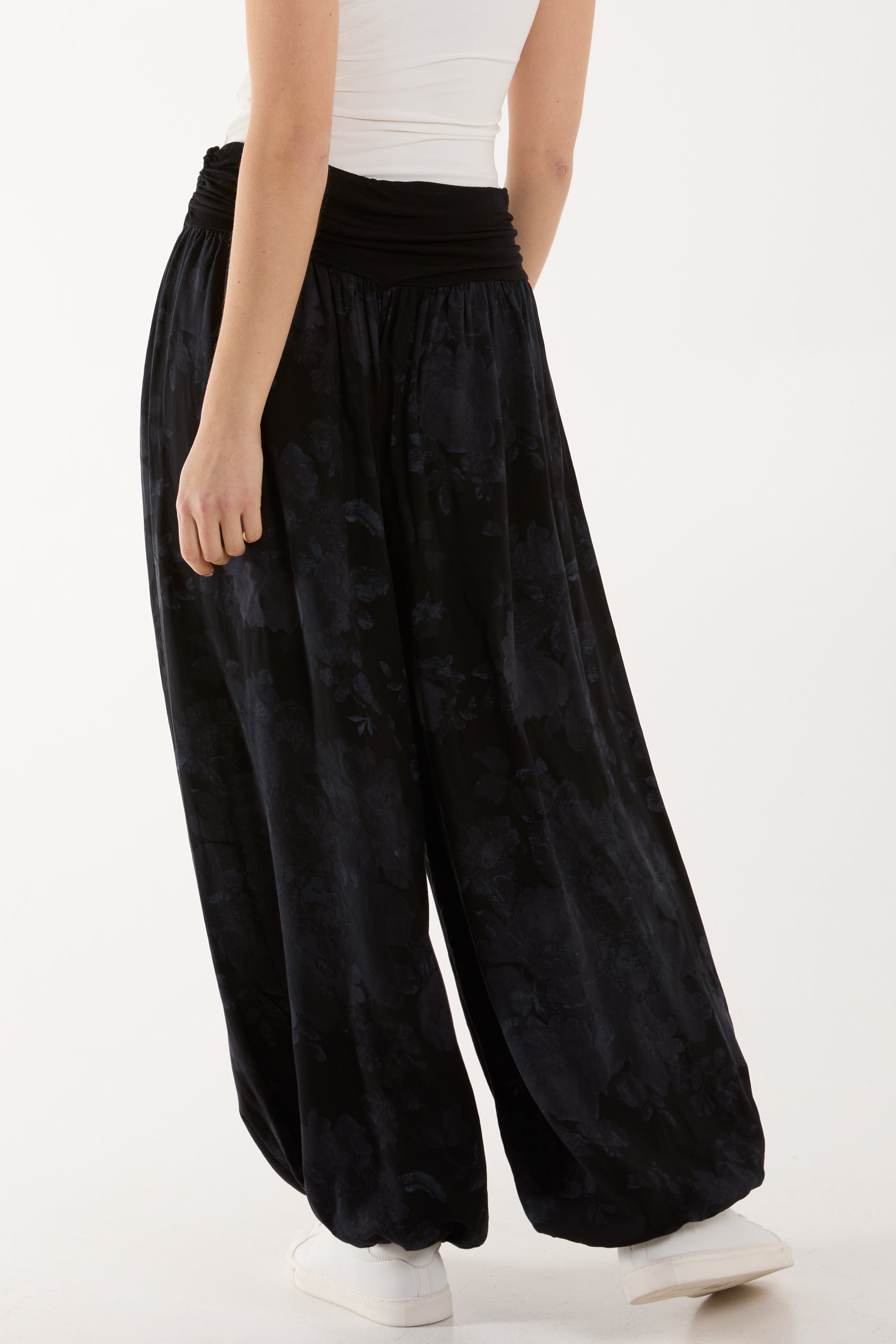 Roses Contrast Waist Harem Trousers For Women  - Dropwear