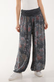 Roses Contrast Waist Harem Trousers For Women  - Dropwear