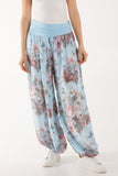 Navy Roses Contrast Waist Harem Trousers For Women ONE SIZE - Dropwear