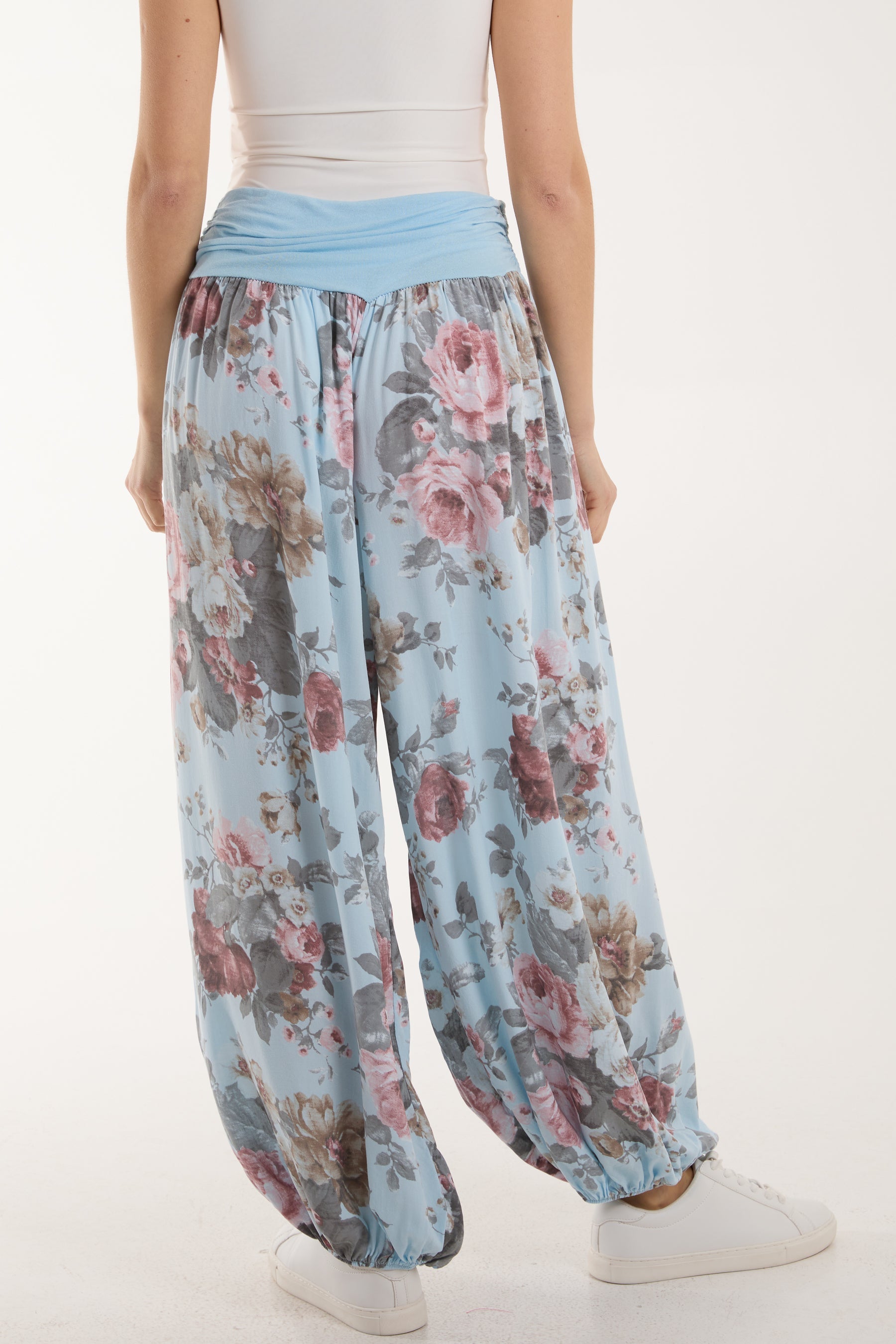 Orange Roses Contrast Waist Harem Trousers For Women ONE SIZE - Dropwear