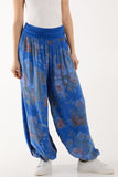 Pink Roses Contrast Waist Harem Trousers For Women ONE SIZE - Dropwear