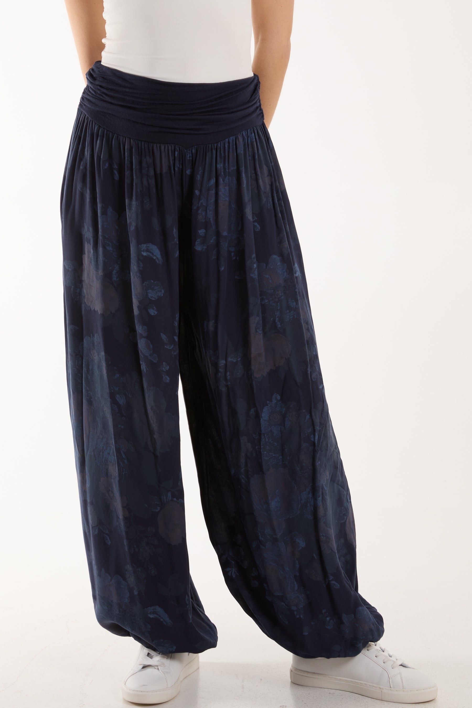 Roses Contrast Waist Harem Trousers For Women  - Dropwear