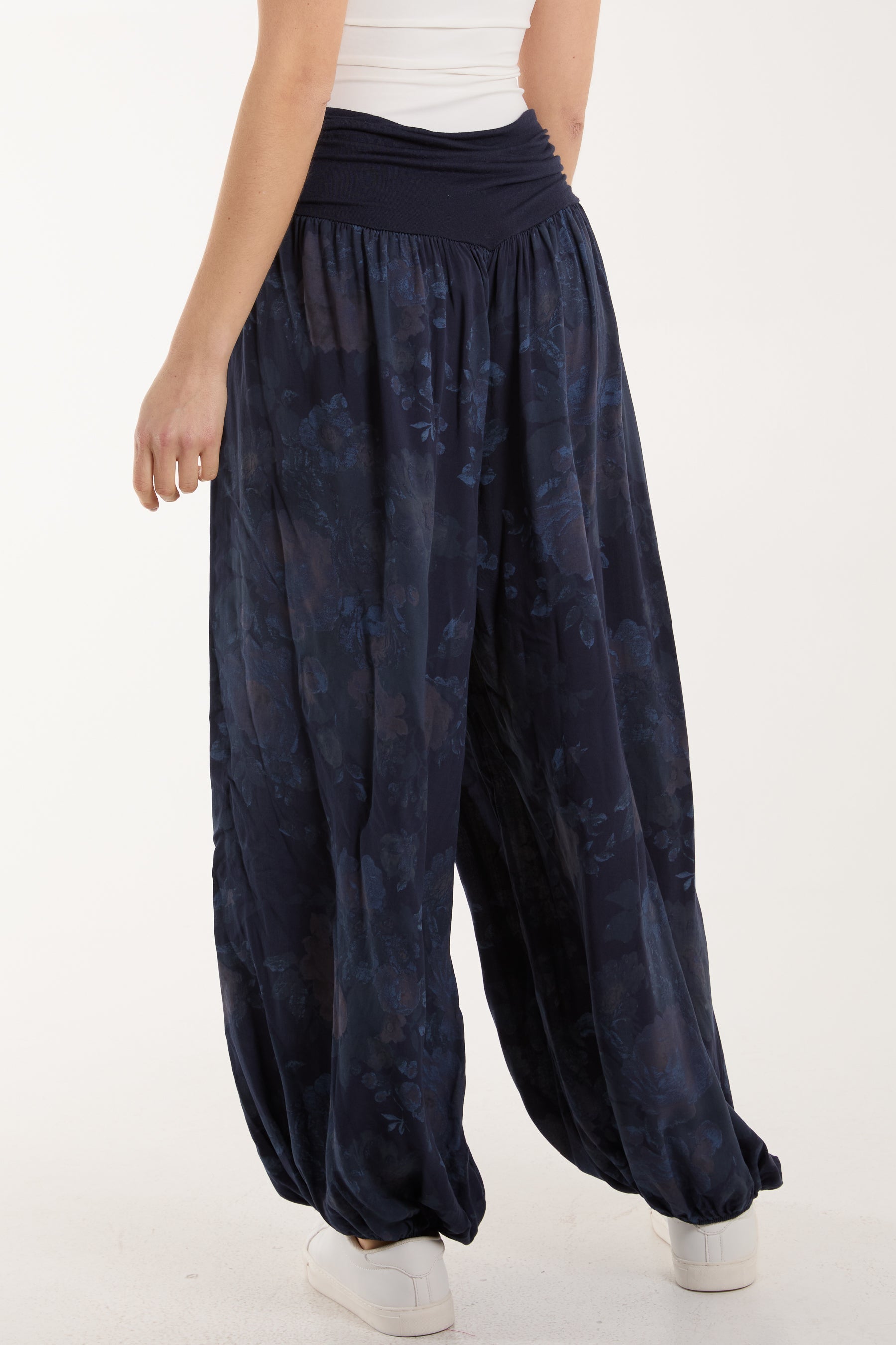 Roses Contrast Waist Harem Trousers For Women  - Dropwear