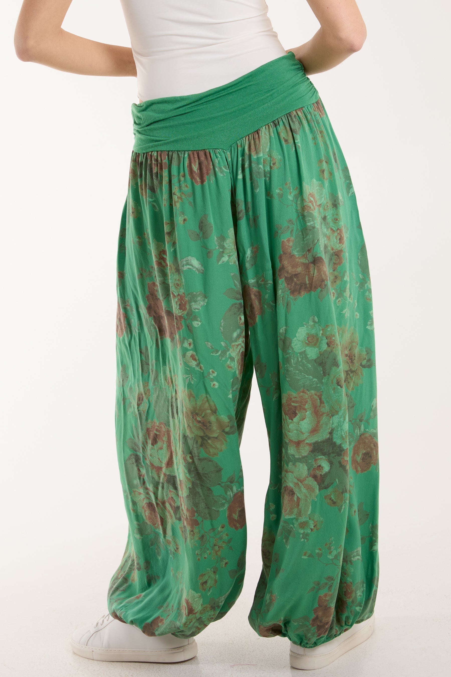 Roses Contrast Waist Harem Trousers For Women  - Dropwear