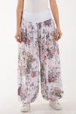 Roses Contrast Waist Harem Trousers For Women  - Dropwear