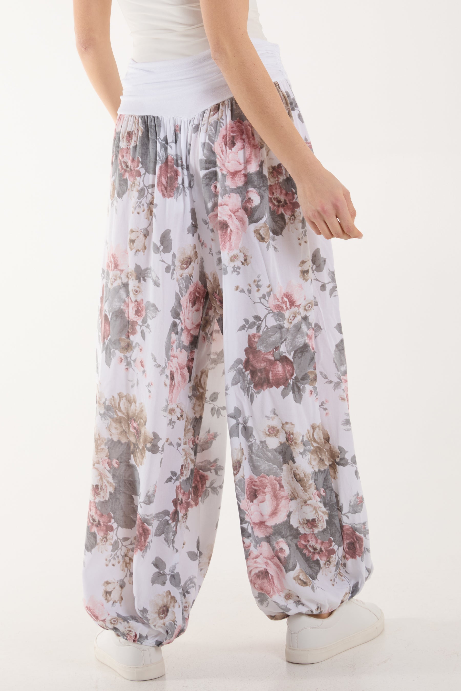 Roses Contrast Waist Harem Trousers For Women  - Dropwear