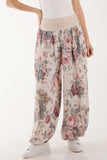 Black Roses Contrast Waist Harem Trousers For Women ONE SIZE - Dropwear