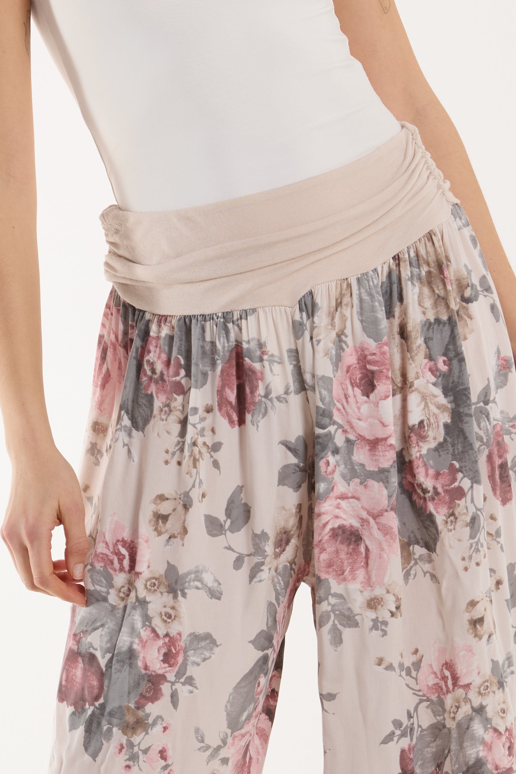Mocha Roses Contrast Waist Harem Trousers For Women ONE SIZE - Dropwear