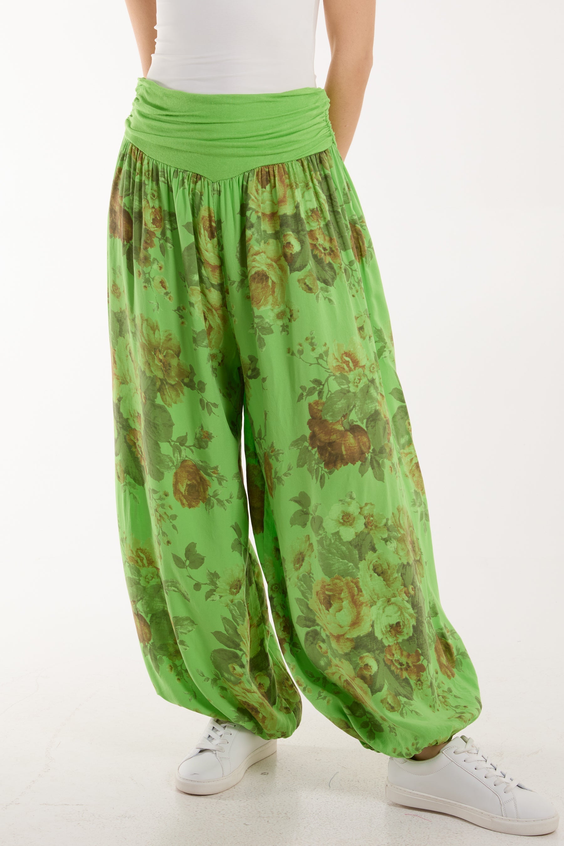 Roses Contrast Waist Harem Trousers For Women  - Dropwear