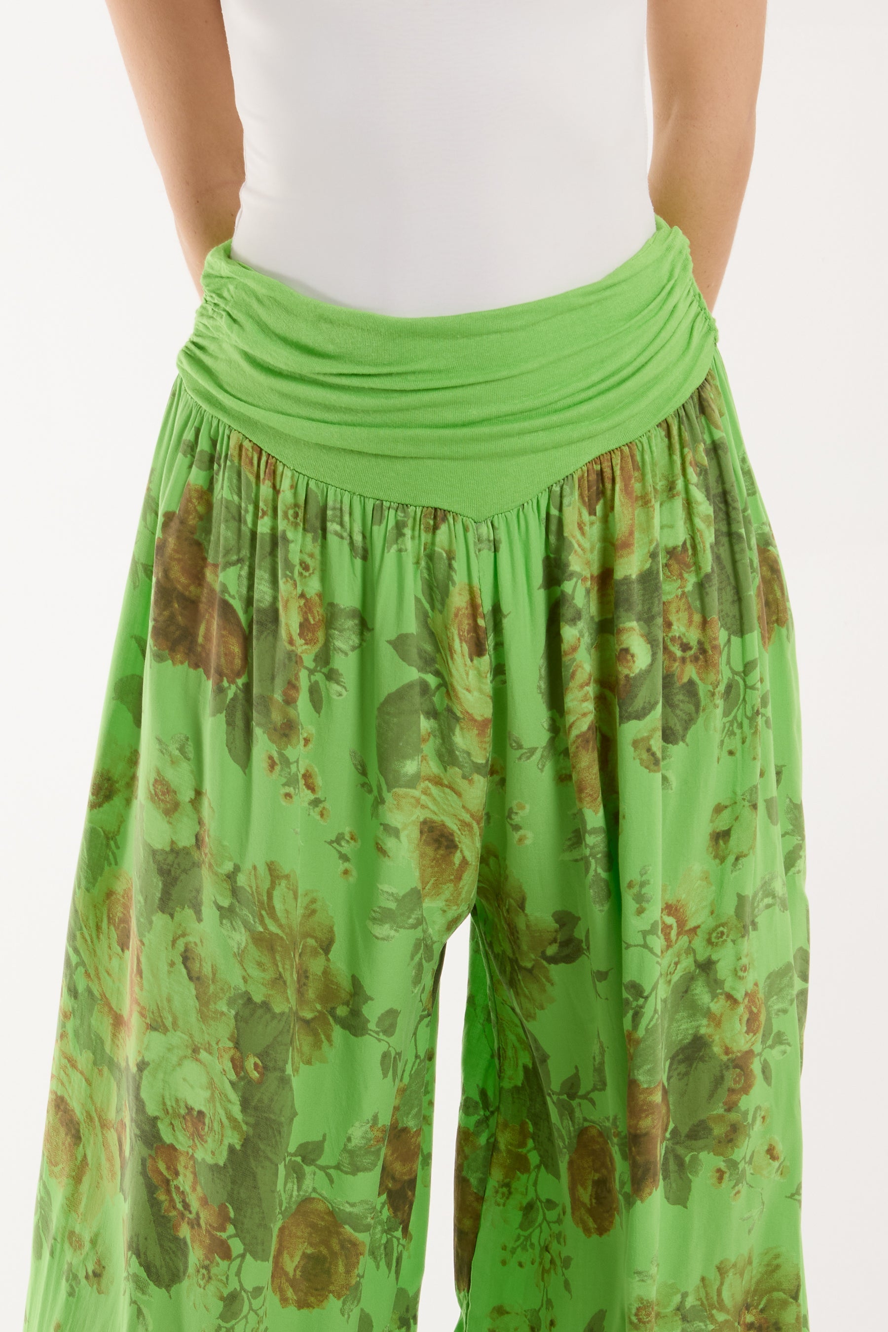 Roses Contrast Waist Harem Trousers For Women  - Dropwear