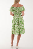 Royal Blue Floral Bardot Shirred Waist Midi Dress For Women ONE SIZE - Dropwear