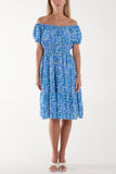 Ditsy Floral Bardot Midi Dress For Women  - Dropwear