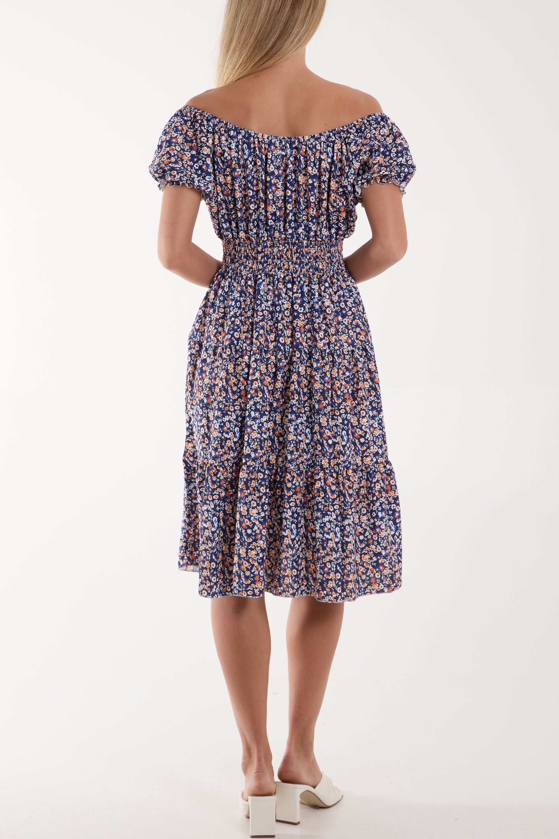 Ditsy Floral Bardot Midi Dress For Women  - Dropwear
