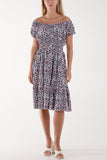 Ditsy Floral Bardot Midi Dress For Women  - Dropwear