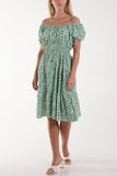 Navy Ditsy Floral Bardot Midi Dress For Women ONE SIZE - Dropwear