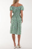 Jade Ditsy Floral Bardot Midi Dress For Women ONE SIZE - Dropwear