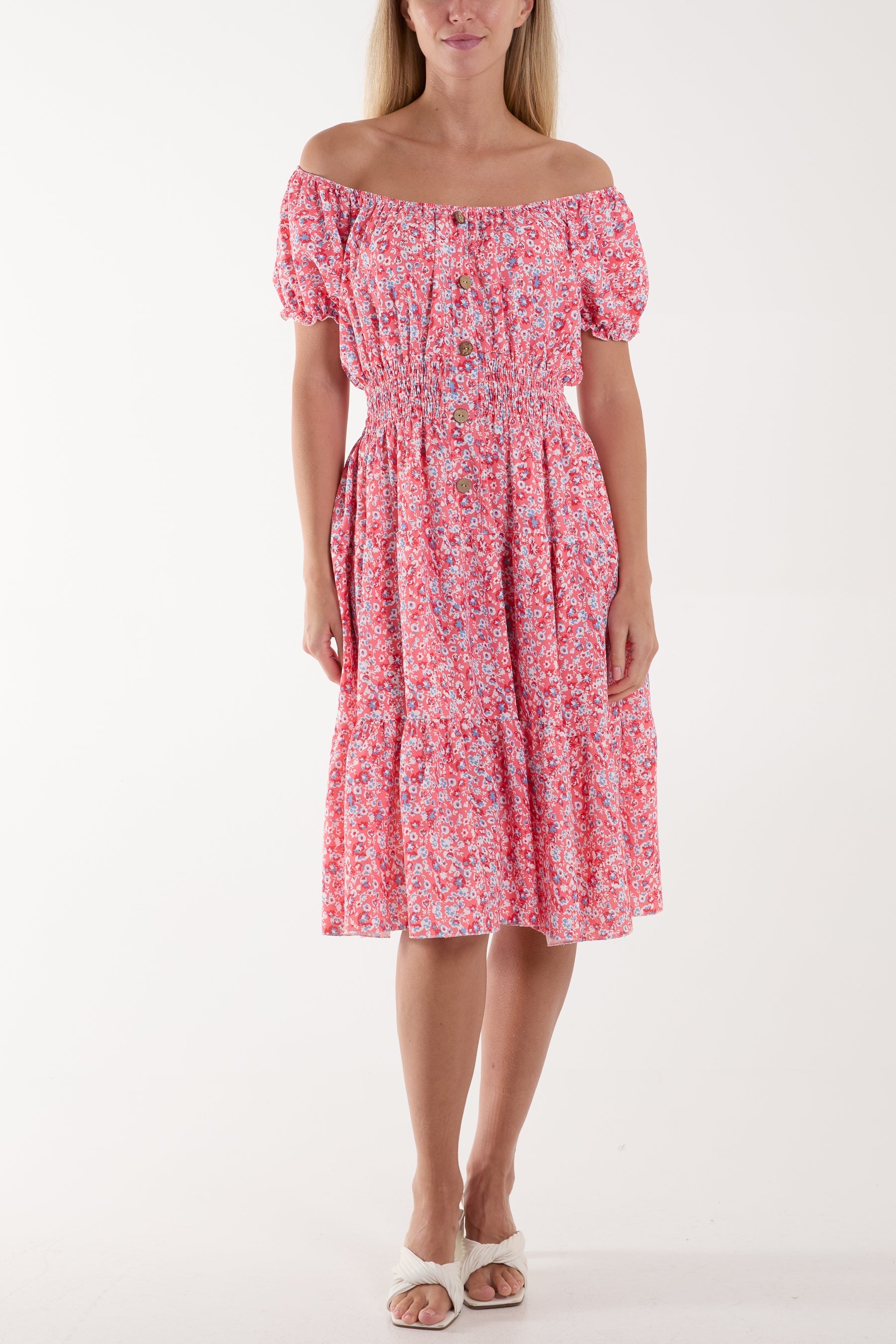 Ditsy Floral Bardot Midi Dress For Women  - Dropwear