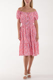 Ditsy Floral Bardot Midi Dress For Women  - Dropwear