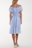 Fuchsia Ditsy Floral Bardot Midi Dress For Women ONE SIZE - Dropwear