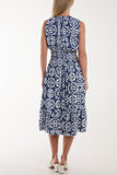Tile Print Elasticated Neck Midi Dress For Women  - Dropwear
