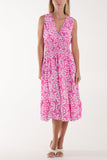 Denim Tile Print Elasticated Neck Midi Dress For Women ONE SIZE - Dropwear