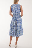 Tile Print Elasticated Neck Midi Dress For Women  - Dropwear