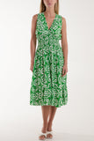 Tile Print Elasticated Neck Midi Dress For Women  - Dropwear