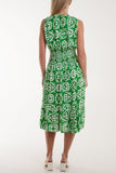 Tile Print Elasticated Neck Midi Dress For Women  - Dropwear