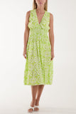 Fuchsia Tile Print Elasticated Neck Midi Dress For Women ONE SIZE - Dropwear