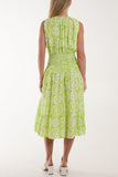 Lime Tile Print Elasticated Neck Midi Dress For Women ONE SIZE - Dropwear