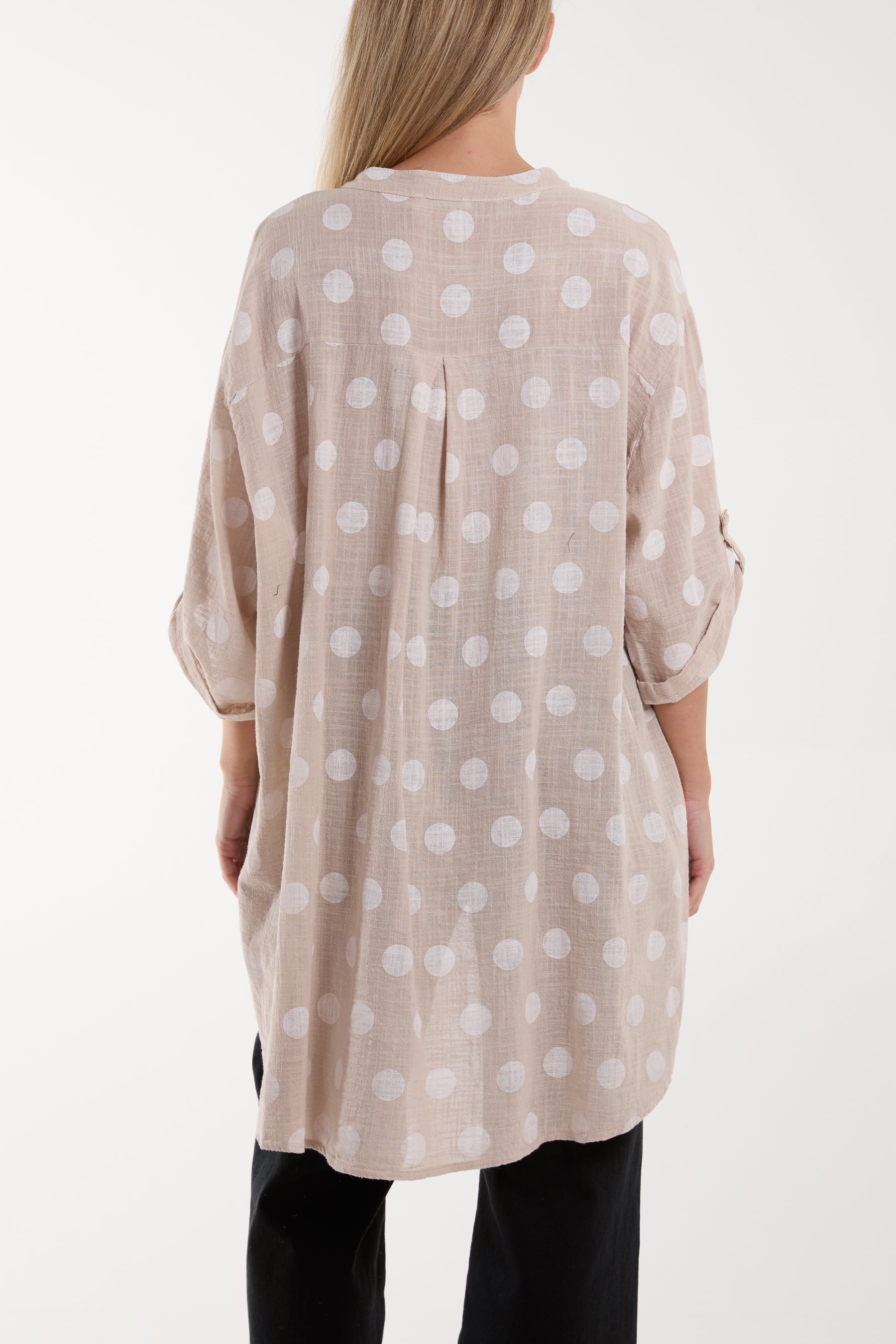 Khaki Polka Dot Cotton Shirt For Women ONE SIZE - Dropwear