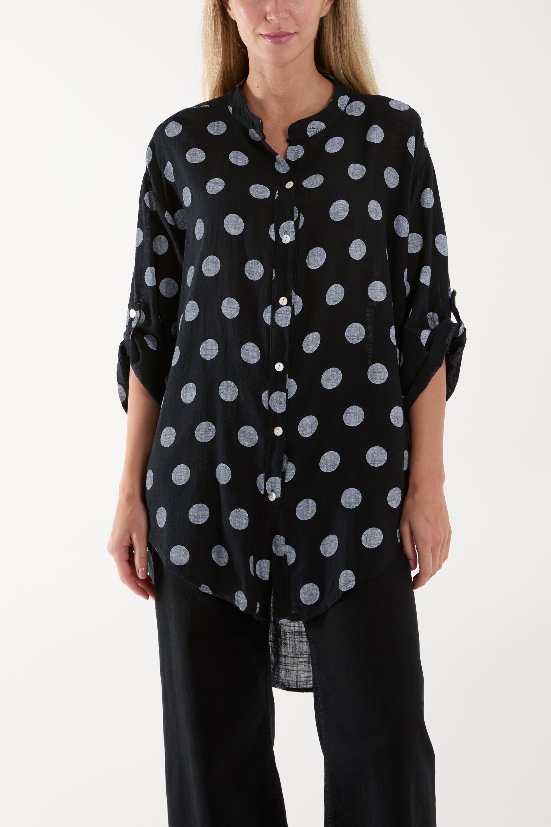 Hot Pink Polka Dot Cotton Shirt For Women ONE SIZE - Dropwear