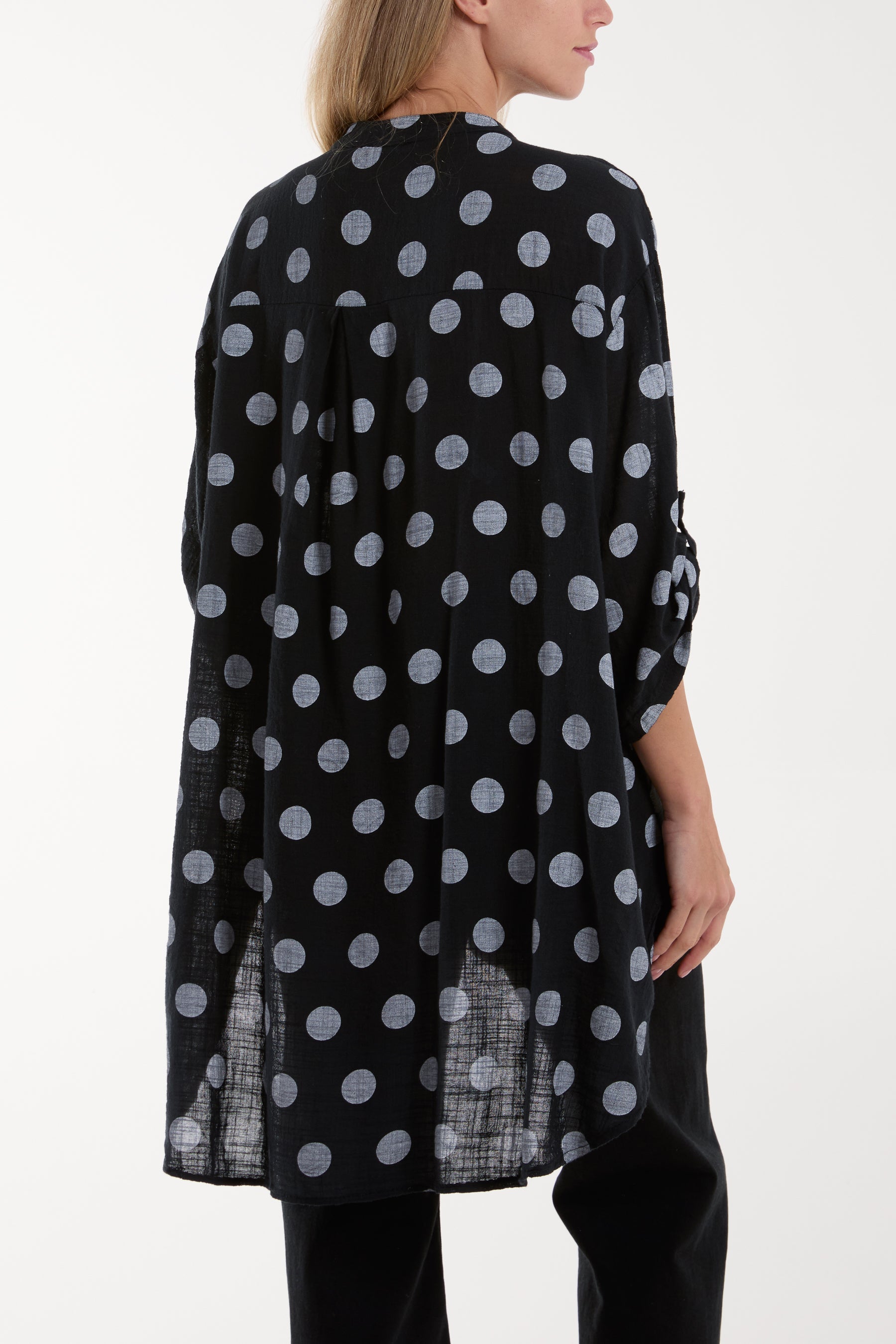 Light Blue Polka Dot Cotton Shirt For Women ONE SIZE - Dropwear