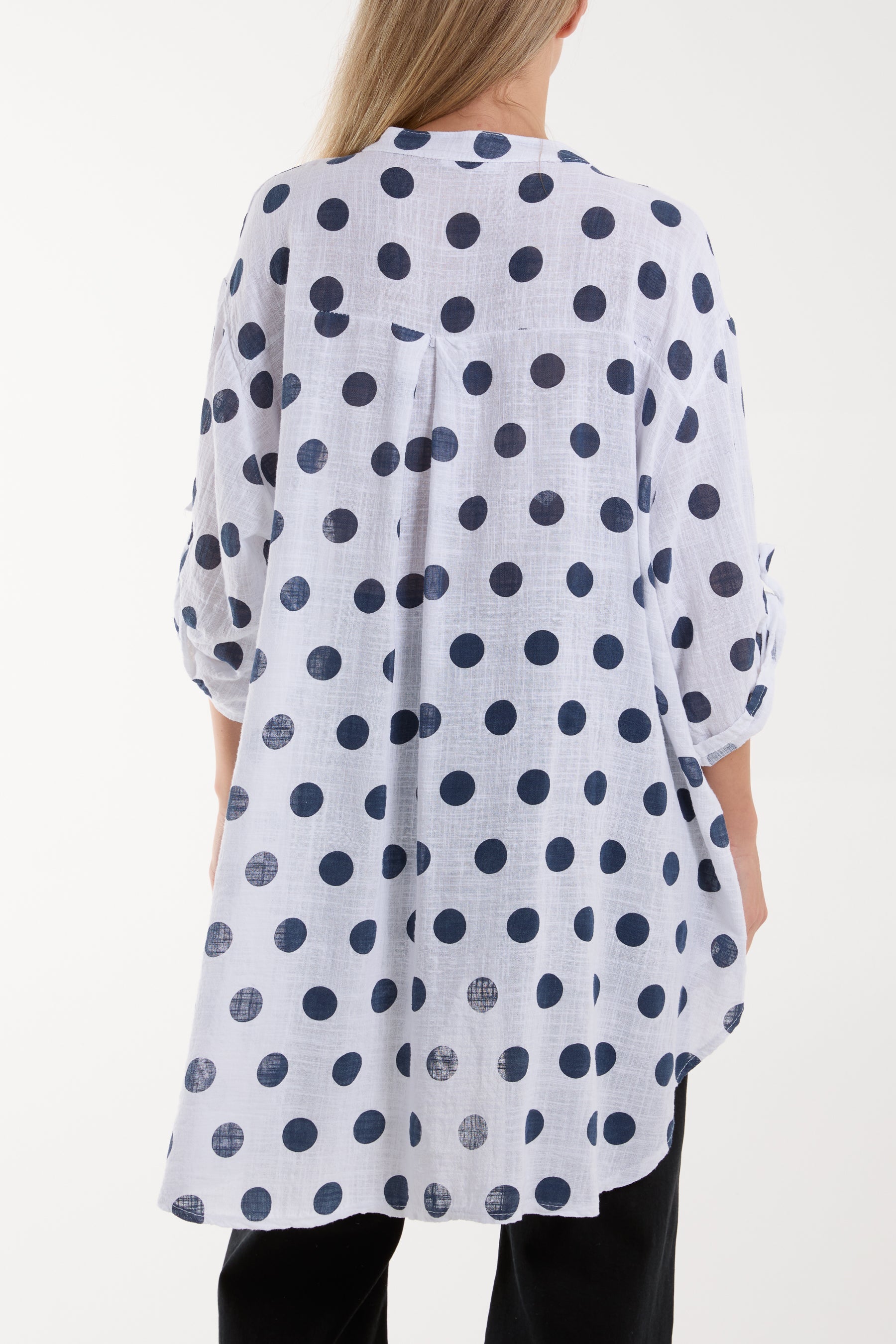 White Polka Dot Cotton Shirt For Women ONE SIZE - Dropwear