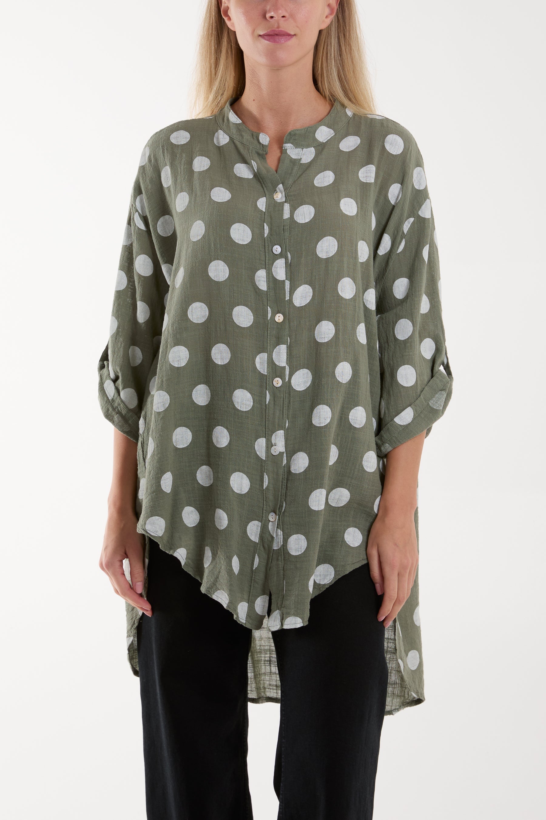 Polka Dot Cotton Shirt For Women  - Dropwear