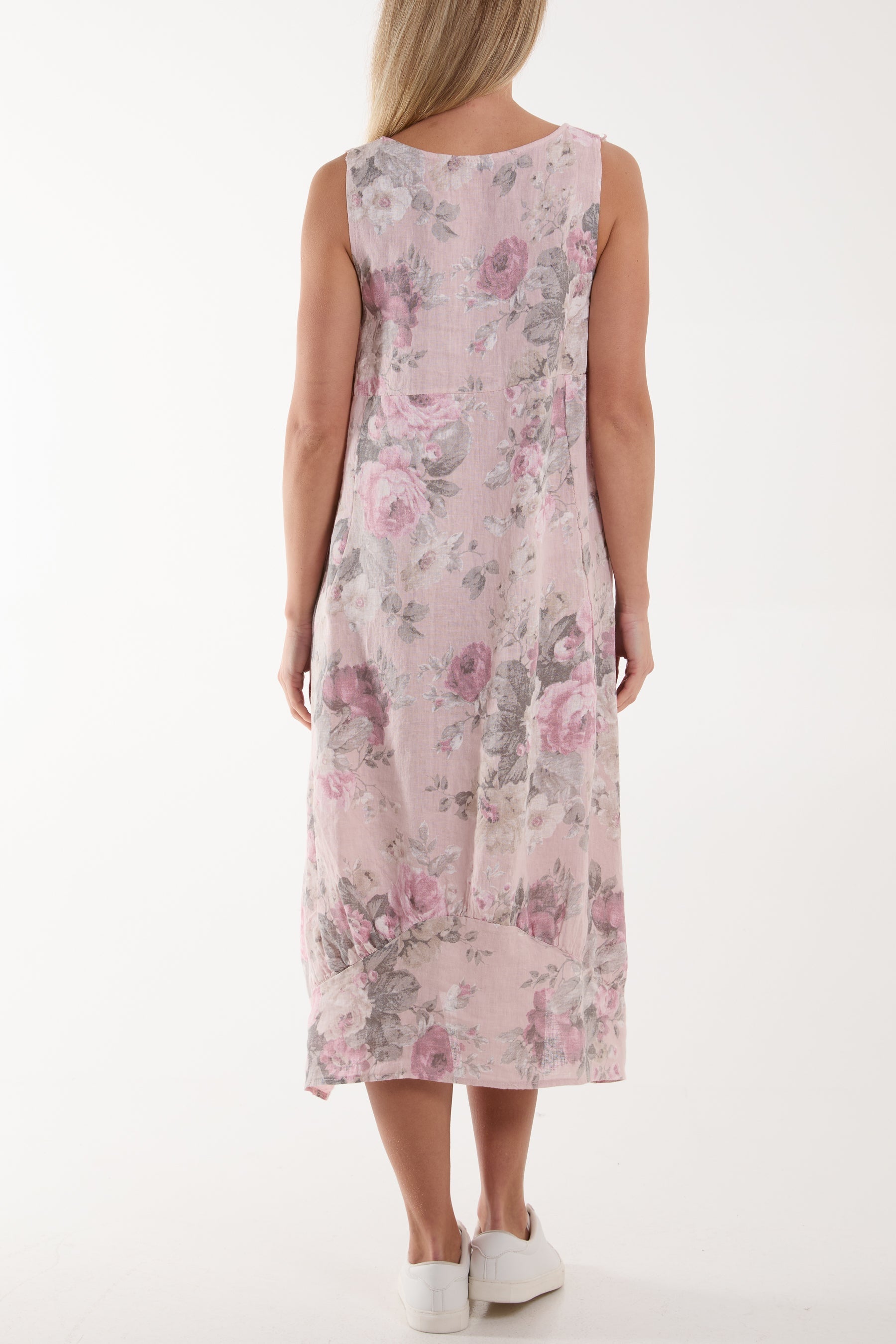 Flower Bouquet Sleeveless Linen Dress For Women  - Dropwear